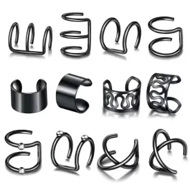 12 and 6 Piece Black Adjustable Wire No Piercing Everyday Cartilage Ear Cuff