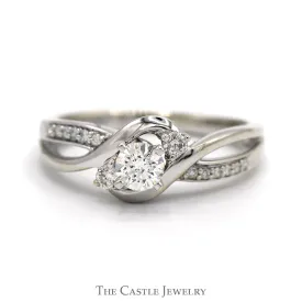 1/2cttw Round Diamond Engagement Ring with Diamond Accented Open Bypass Sides in 14k White Gold