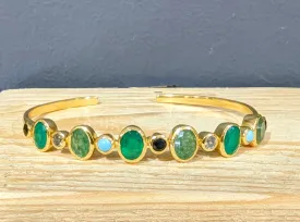 18ct Gold Vermeil and Mixed Green Gemstone Cuff Bangle