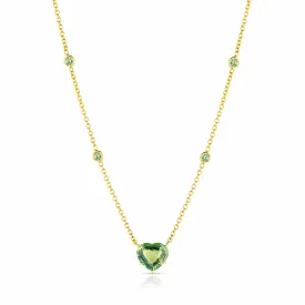 18kt Yellow Gold 3.02ct Green Sapphire Heart Shaped Necklace