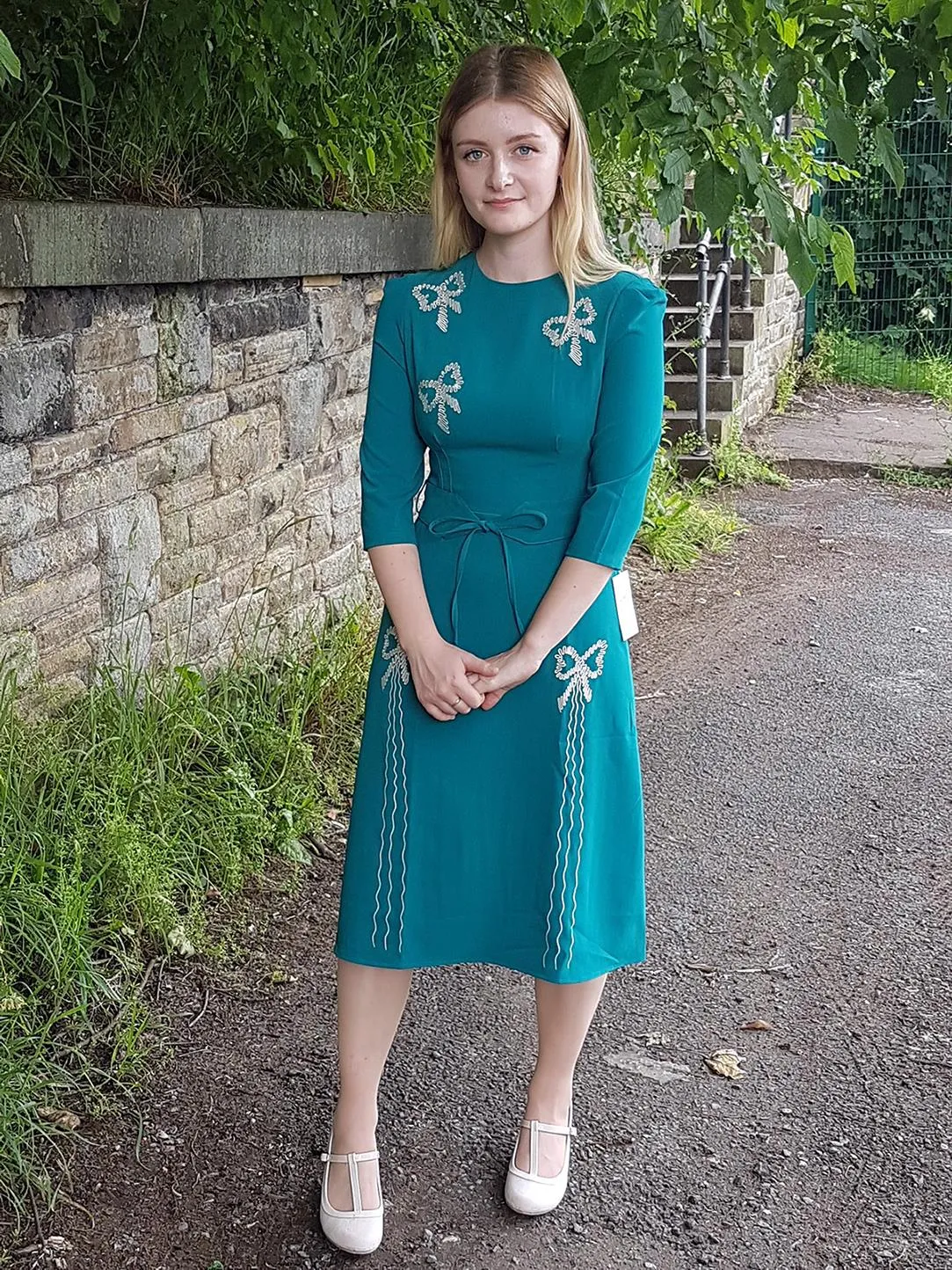 Vintage Green Beau Belle Embroidered Dress from the 1940s