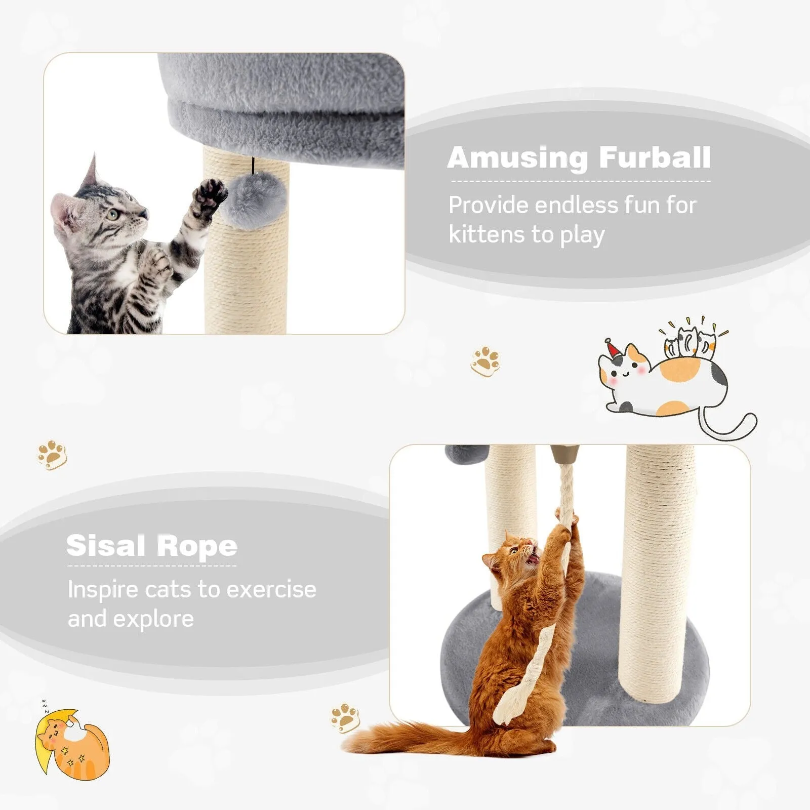 21" Cat Tree with Scratching Posts - Gray