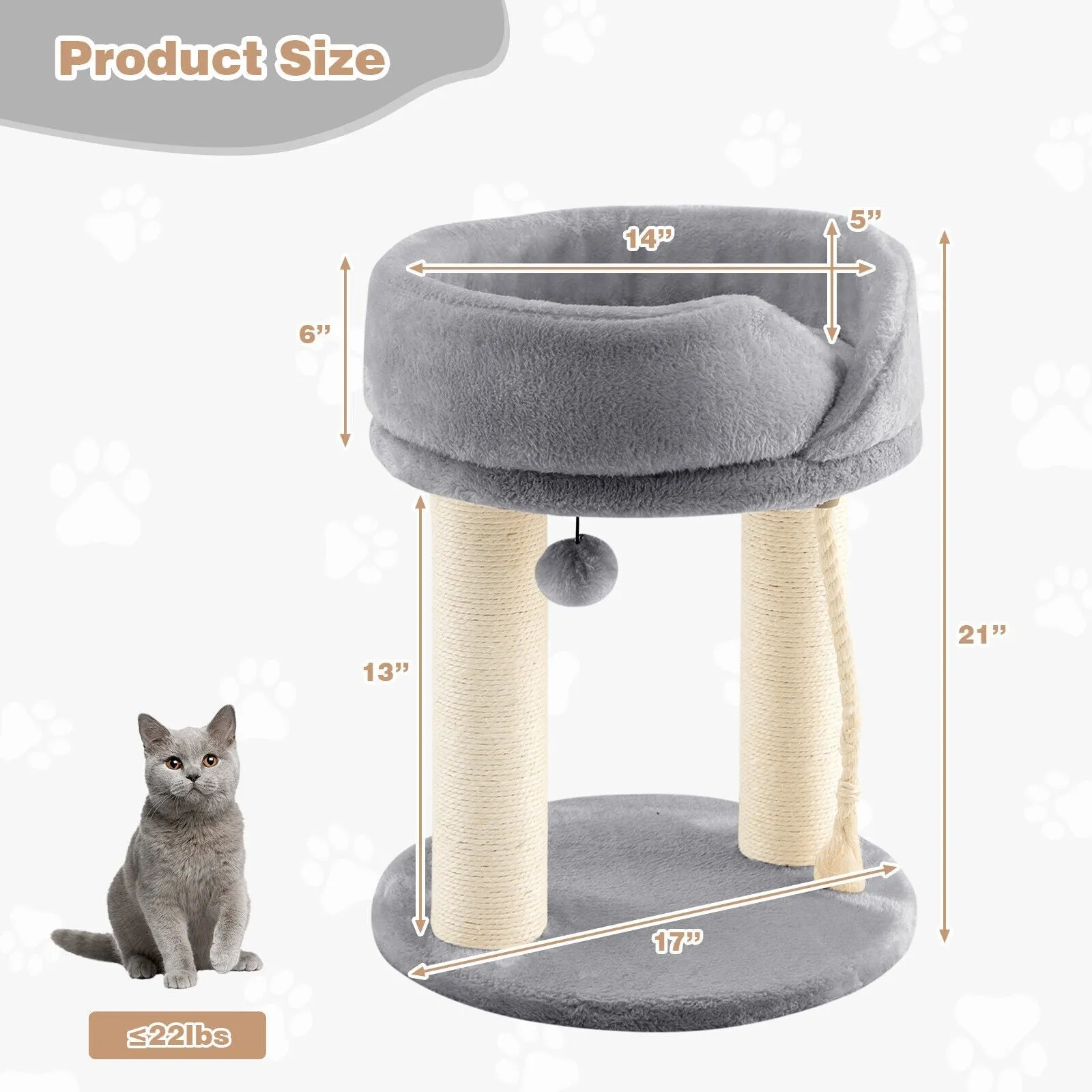 21" Cat Tree with Scratching Posts - Gray