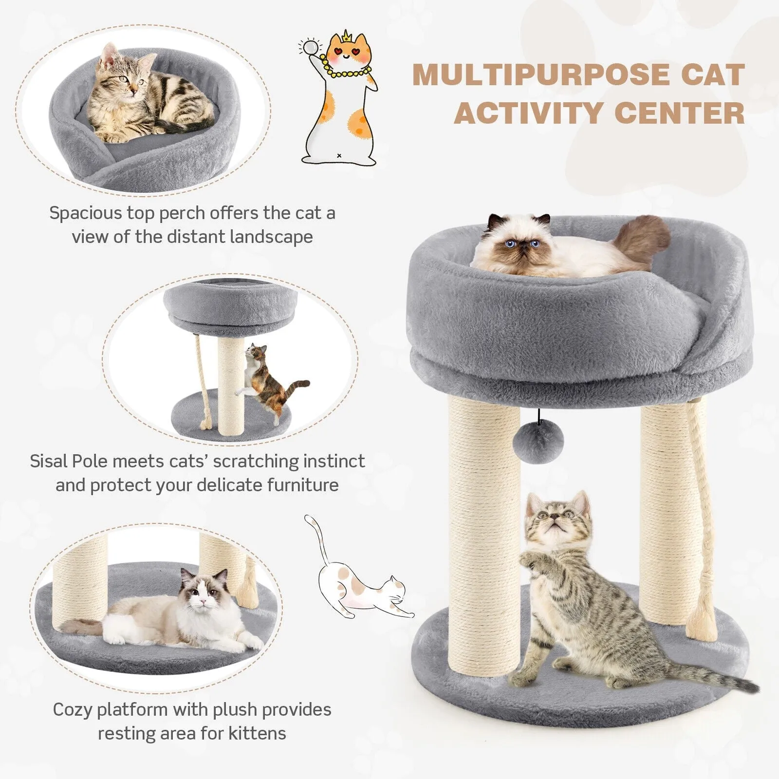 21" Cat Tree with Scratching Posts - Gray