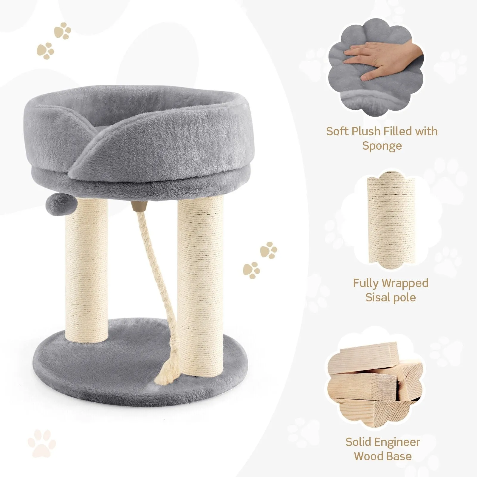 21" Cat Tree with Scratching Posts - Gray