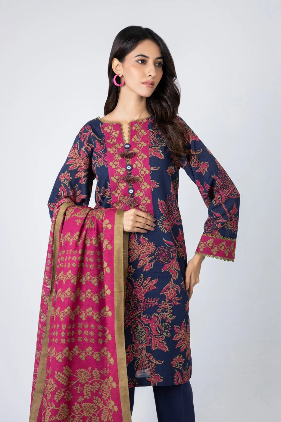 3 Piece Printed Khaddar Suit With Light Khaddar Dupatta