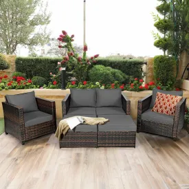 5pc Wicker Rattan Patio Cushioned Furniture Set - Gray