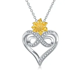 925 Sterling Silver Sunflower Infinity Heart Necklace Jewelry