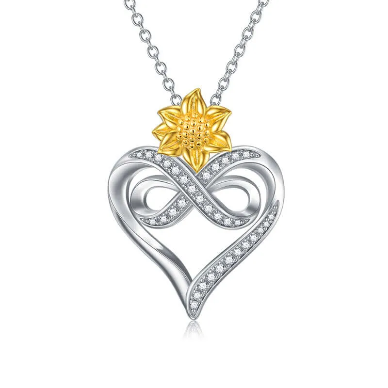 925 Sterling Silver Sunflower Infinity Heart Necklace Jewelry