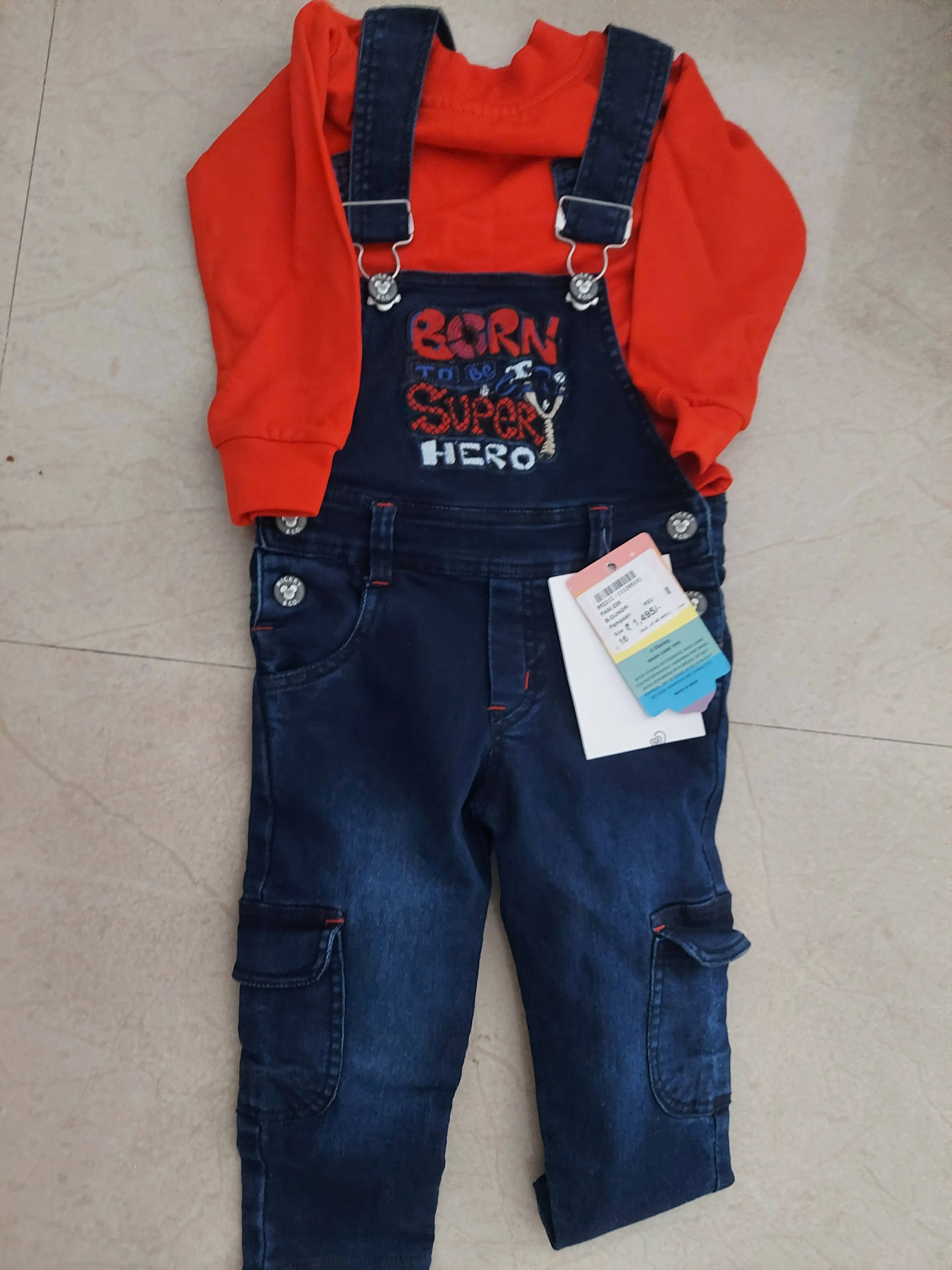 Baby Boy Dungaree Set - Red and Blue