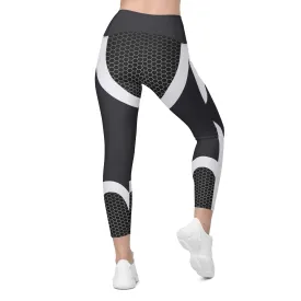 Beehive Geometric Crossover Leggings With Pockets Onyx Gray