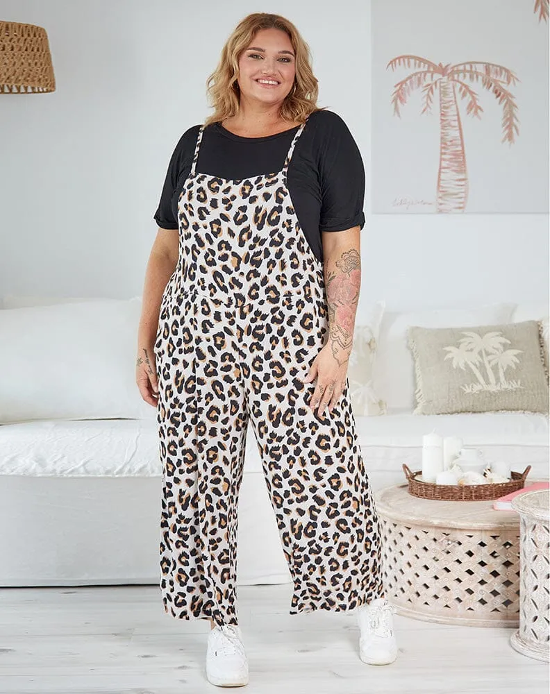 BILLI Light Leopard Strappy Overalls Jumpsuit