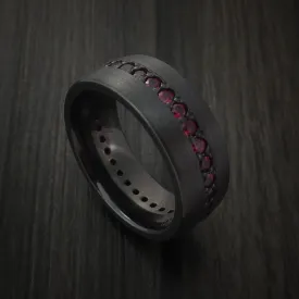 Black Zirconium Eternity Men's Band with Stunning Red Rubies