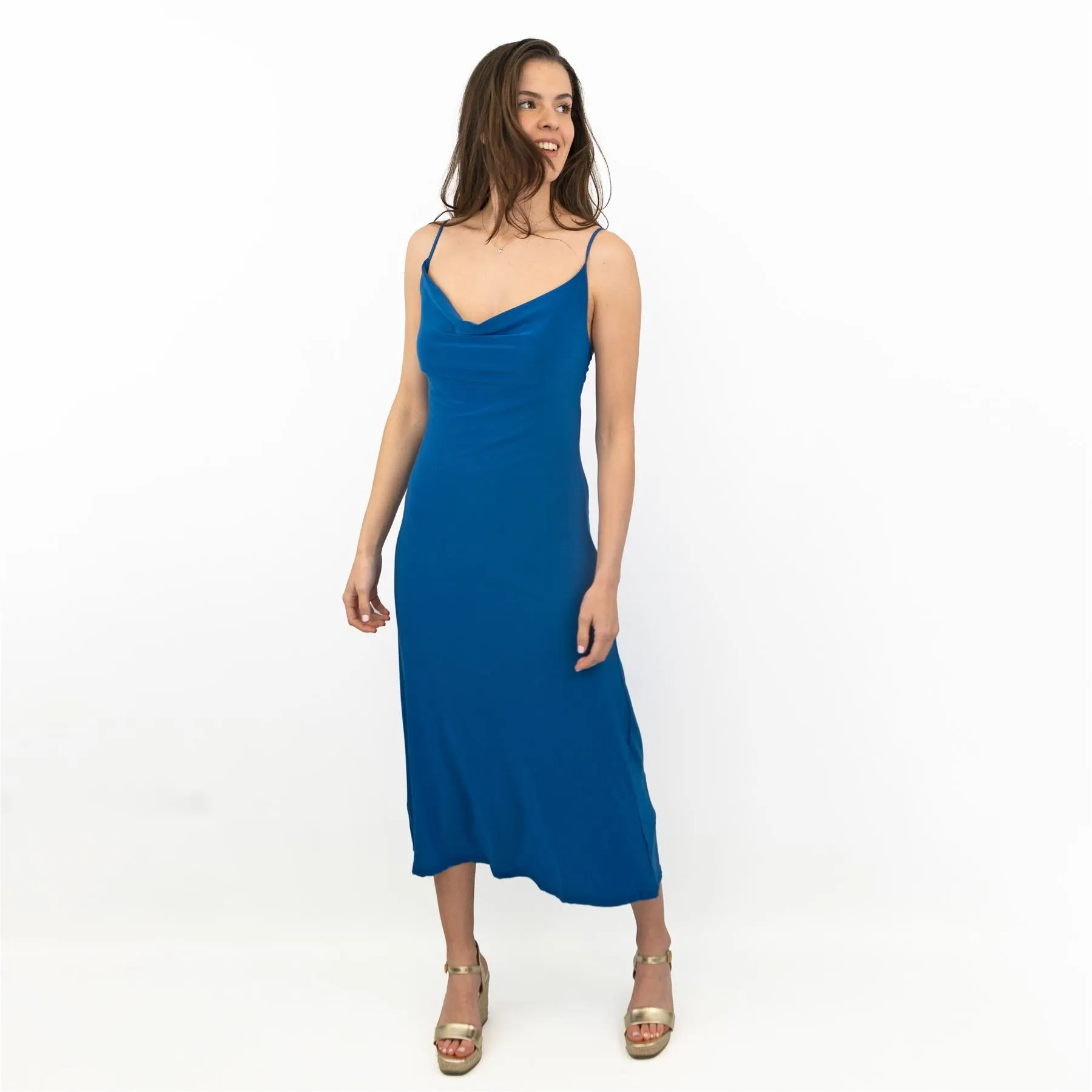 Coast Blue Cowl Neck Sleeveless Spaghetti Strap Midi Dresses