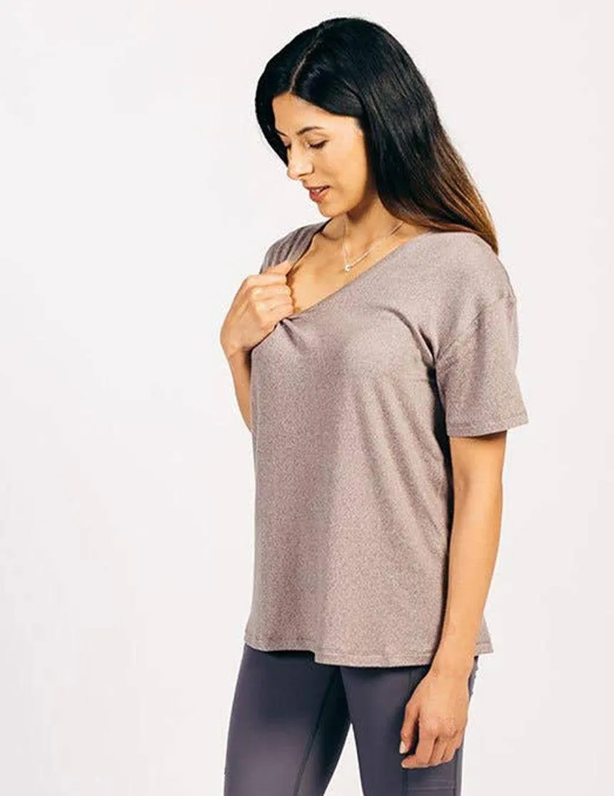 Devotion Slouchy V-Neck Maternity & Nursing Top in Pebble