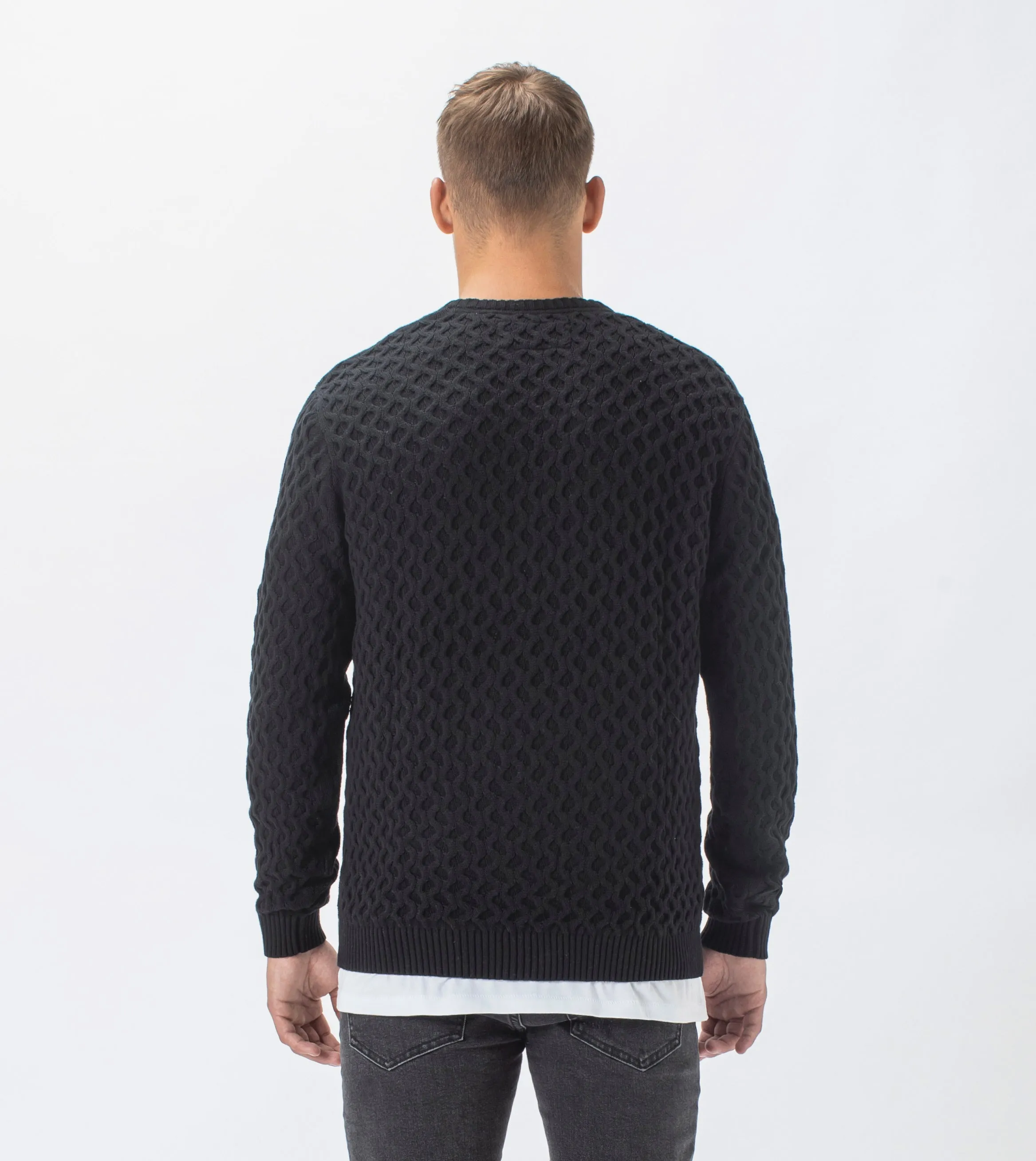 Diamond Crew Knit Black - Sale