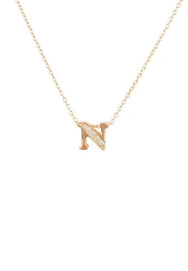 Diamond Initial Letter Pendant Necklace Rose Gold N