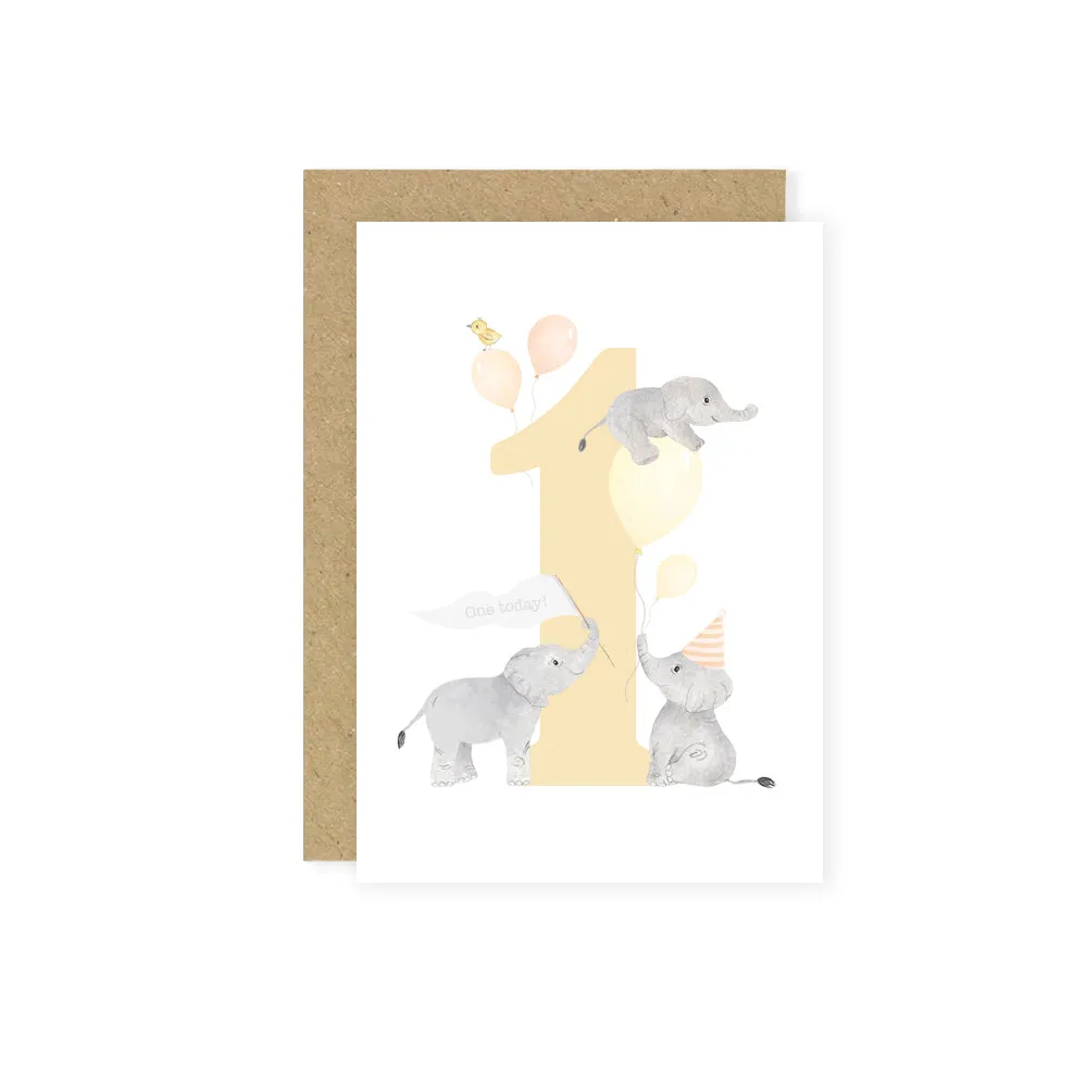 Greeting Card - 1st Birthday Card - Elephants