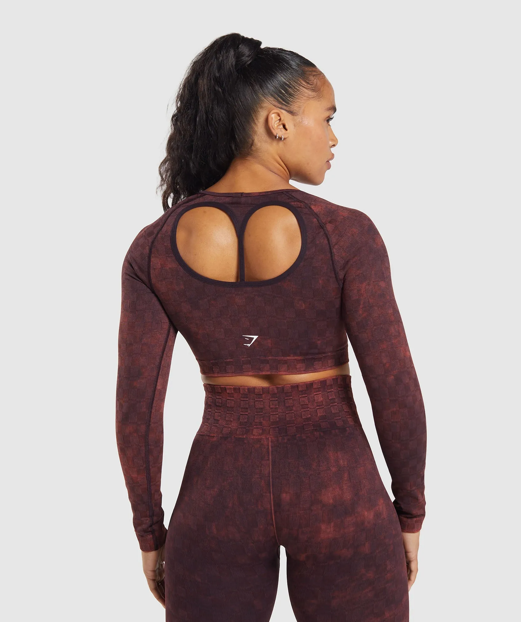 Gymshark Check Seamless Washed Long Sleeve Top - Plum Brown