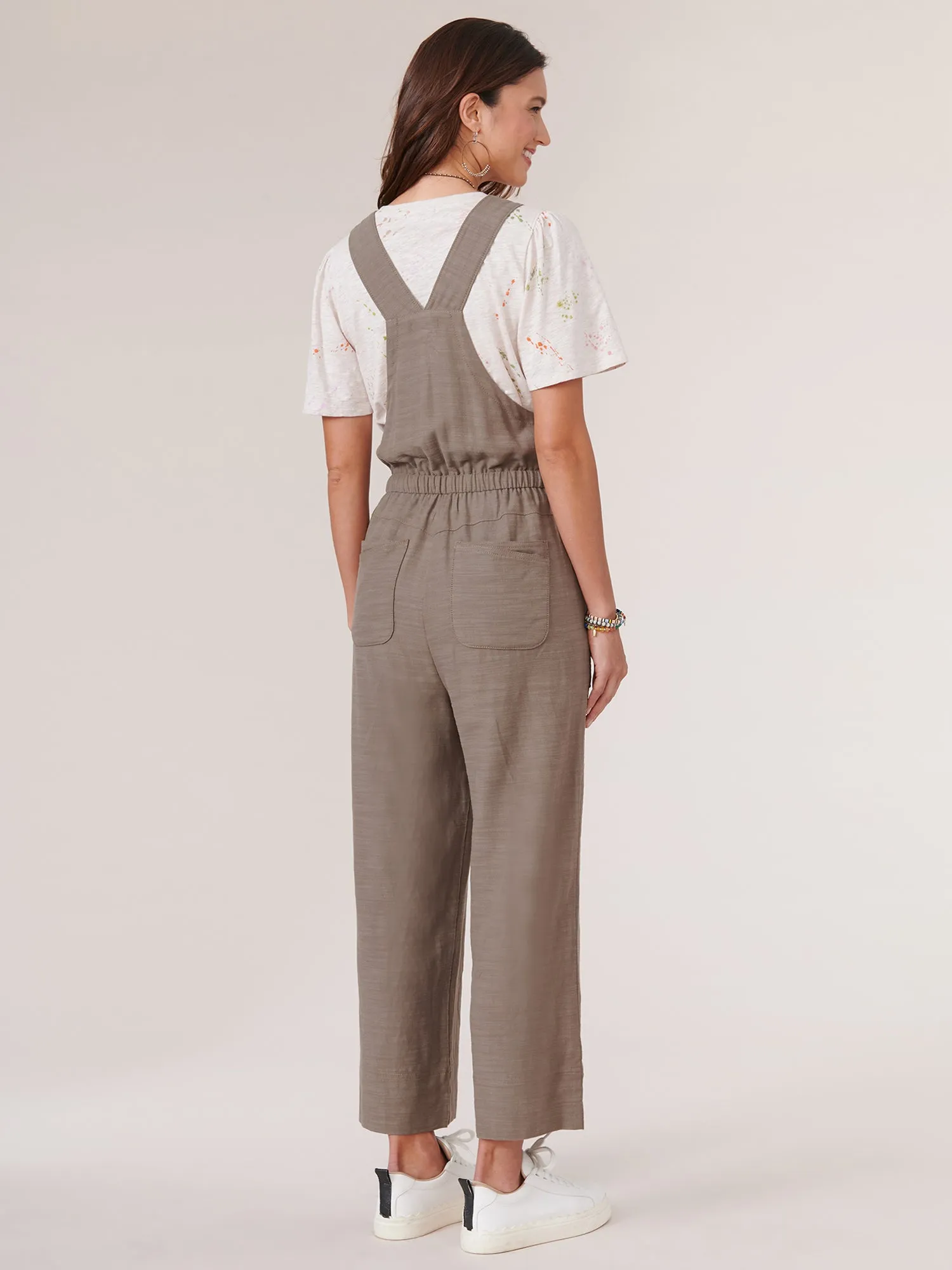 Knot Shoulder Double Layer Pocket Cropped Overalls