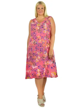 La Cera Sleeveless V-Neck Vibrant Floral Dress - Plus Size