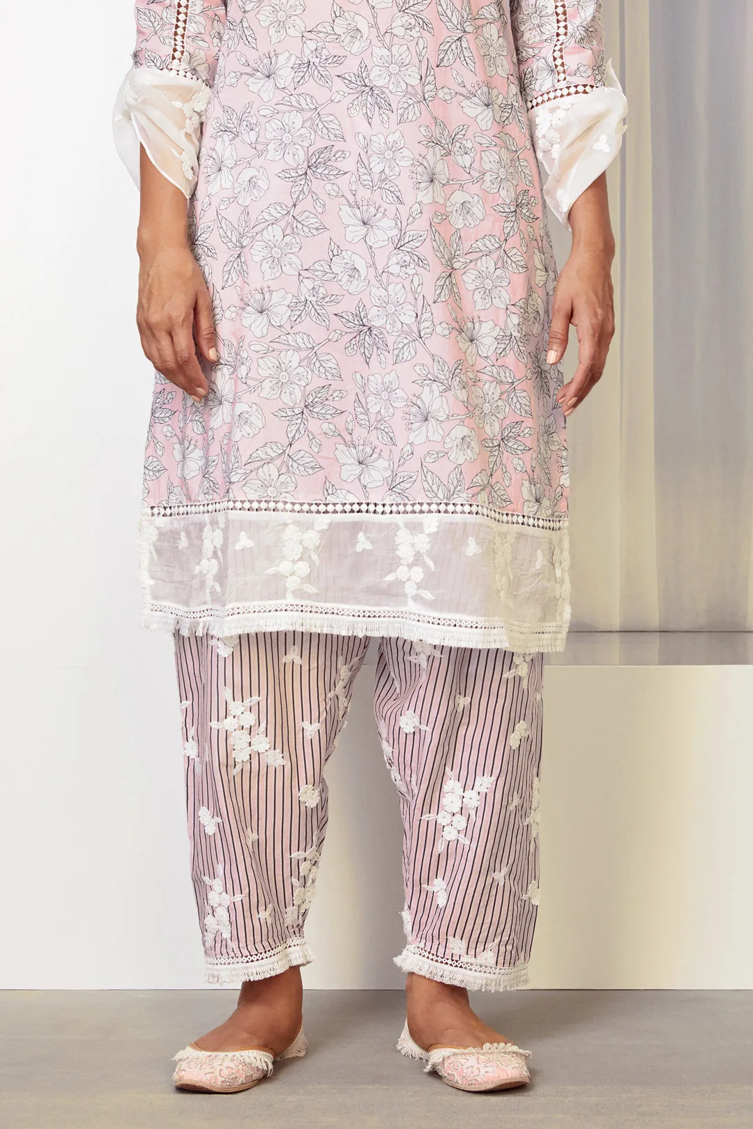 Mulmul Cotton Abbey Kurta Pink With Abbey Salwar Pink