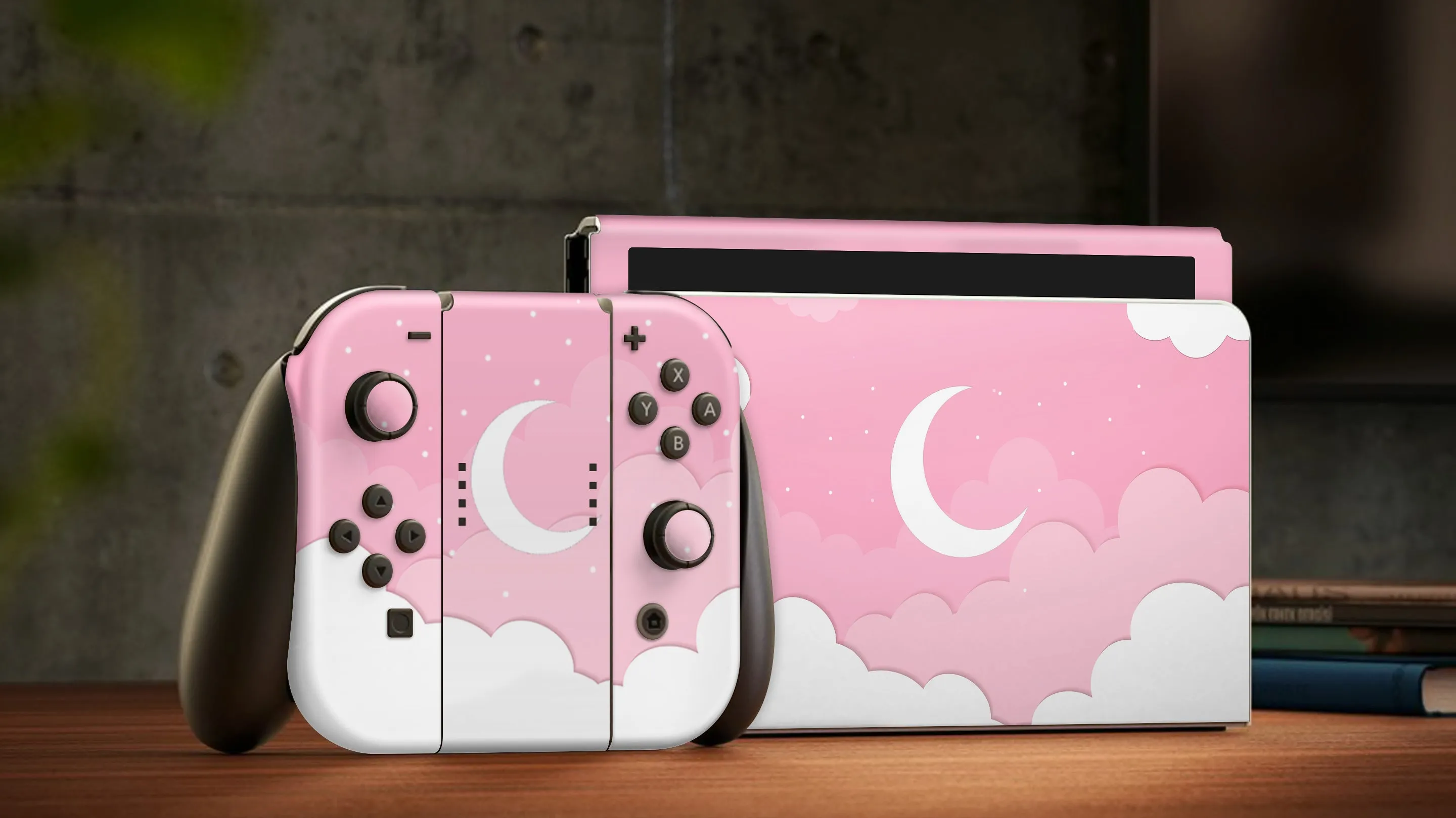 Nintendo Switch Oled Skin Decals - Moonight Pinky - Wrap Vinyl Sticker