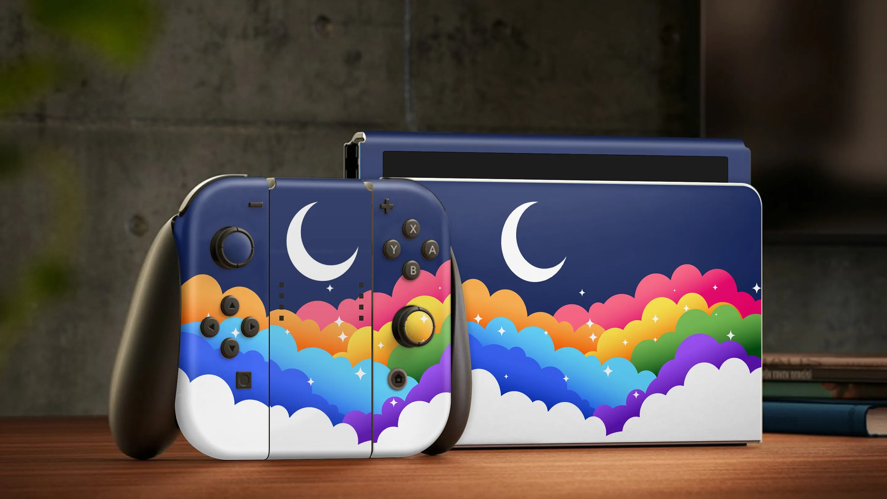 Nintendo Switch Oled Skin Decals - Rainbow Clouds - Wrap Vinyl Sticker