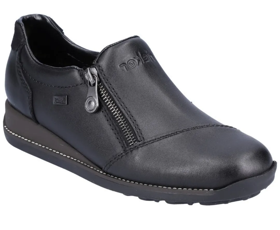 Pantofi casual, dama, RIEKER TEX ANTISTRESS, 44265-00 negru, piele naturala