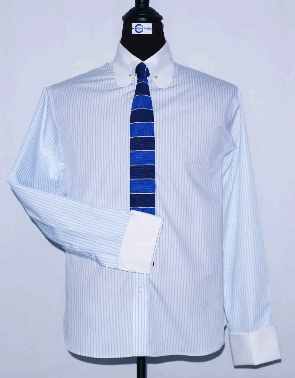 Pin Collar Shirt Light Blue And White Striped