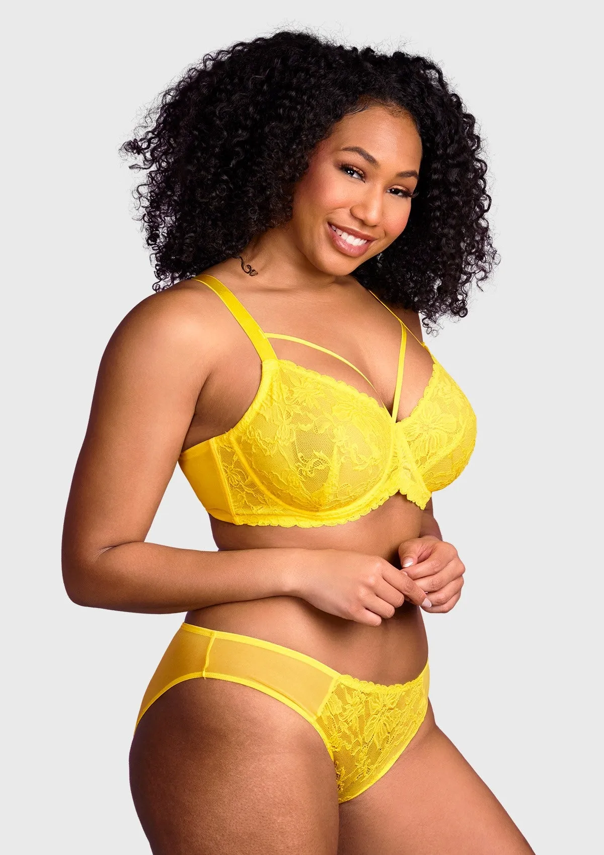 Pretty In Petals Bright Yellow Unlined Strappy Lace Bra