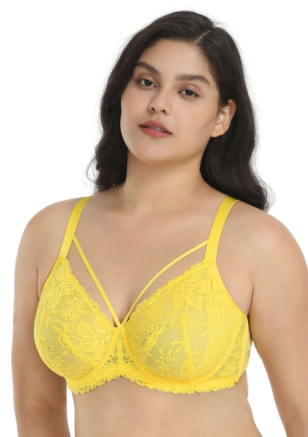 Pretty In Petals Bright Yellow Unlined Strappy Lace Bra