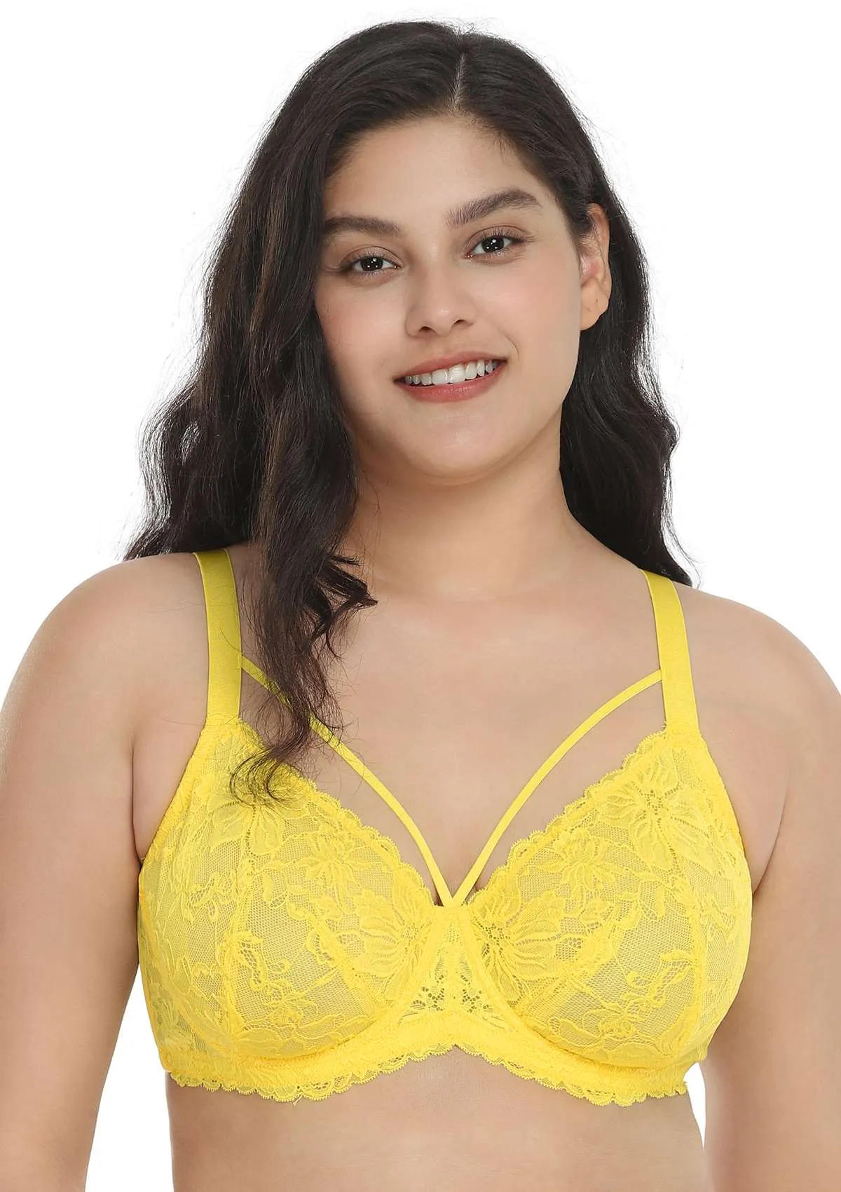 Pretty In Petals Bright Yellow Unlined Strappy Lace Bra