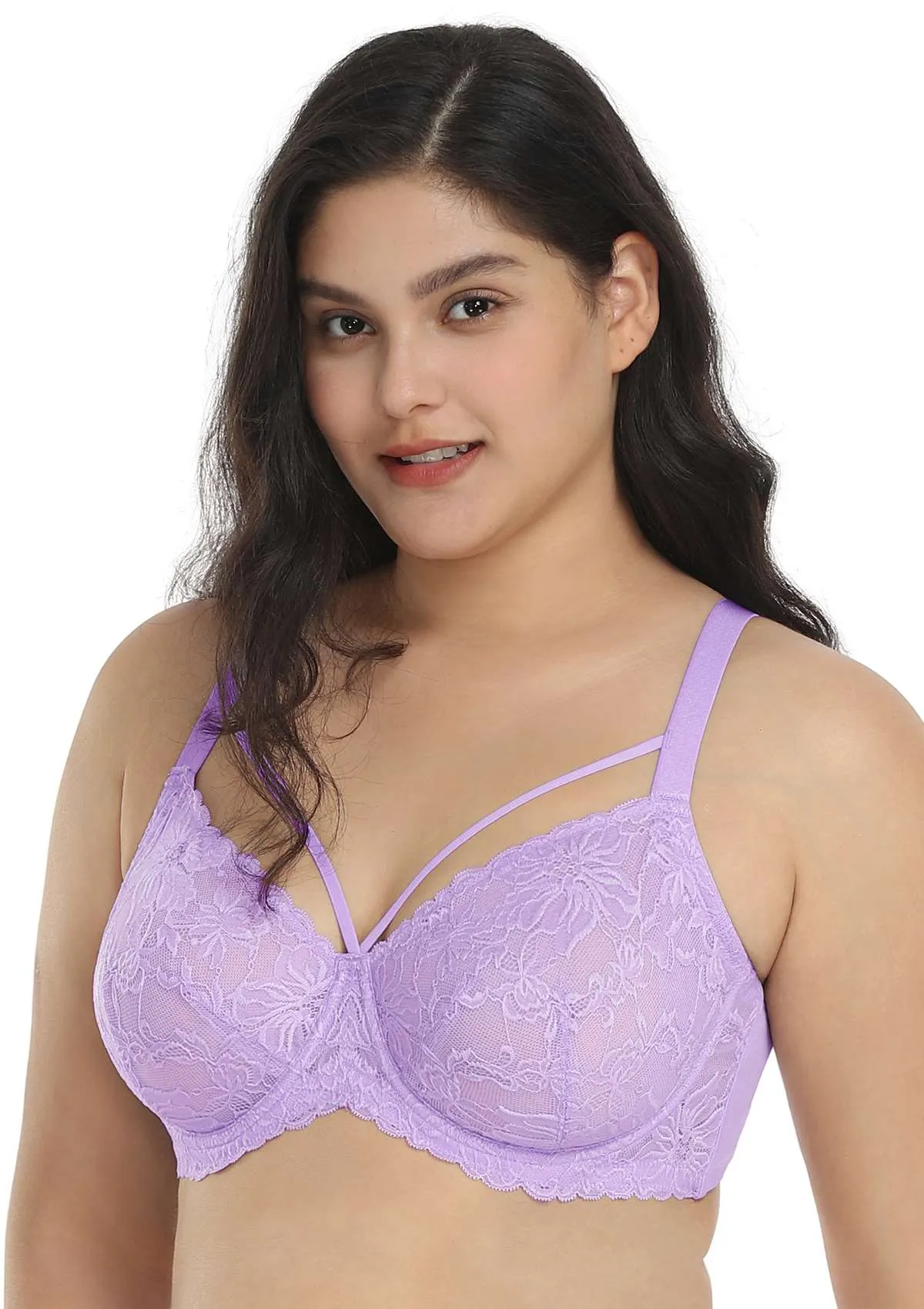 Pretty In Petals Purple Unlined Strappy Lace Underwire Bra Set