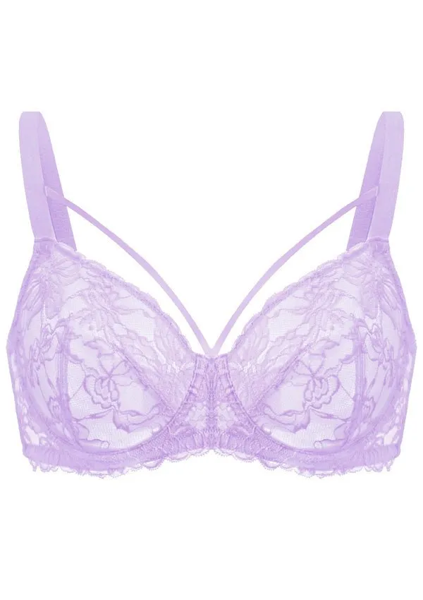 Pretty In Petals Purple Unlined Strappy Lace Underwire Bra Set