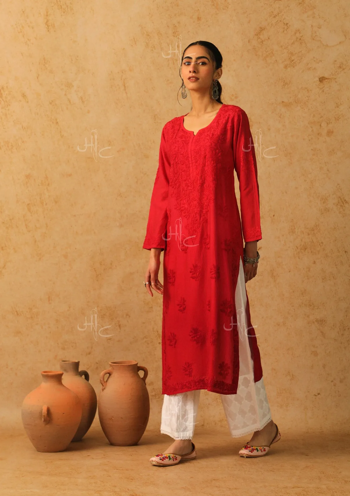 Shab Chikankari Chanderi Straight Kurta