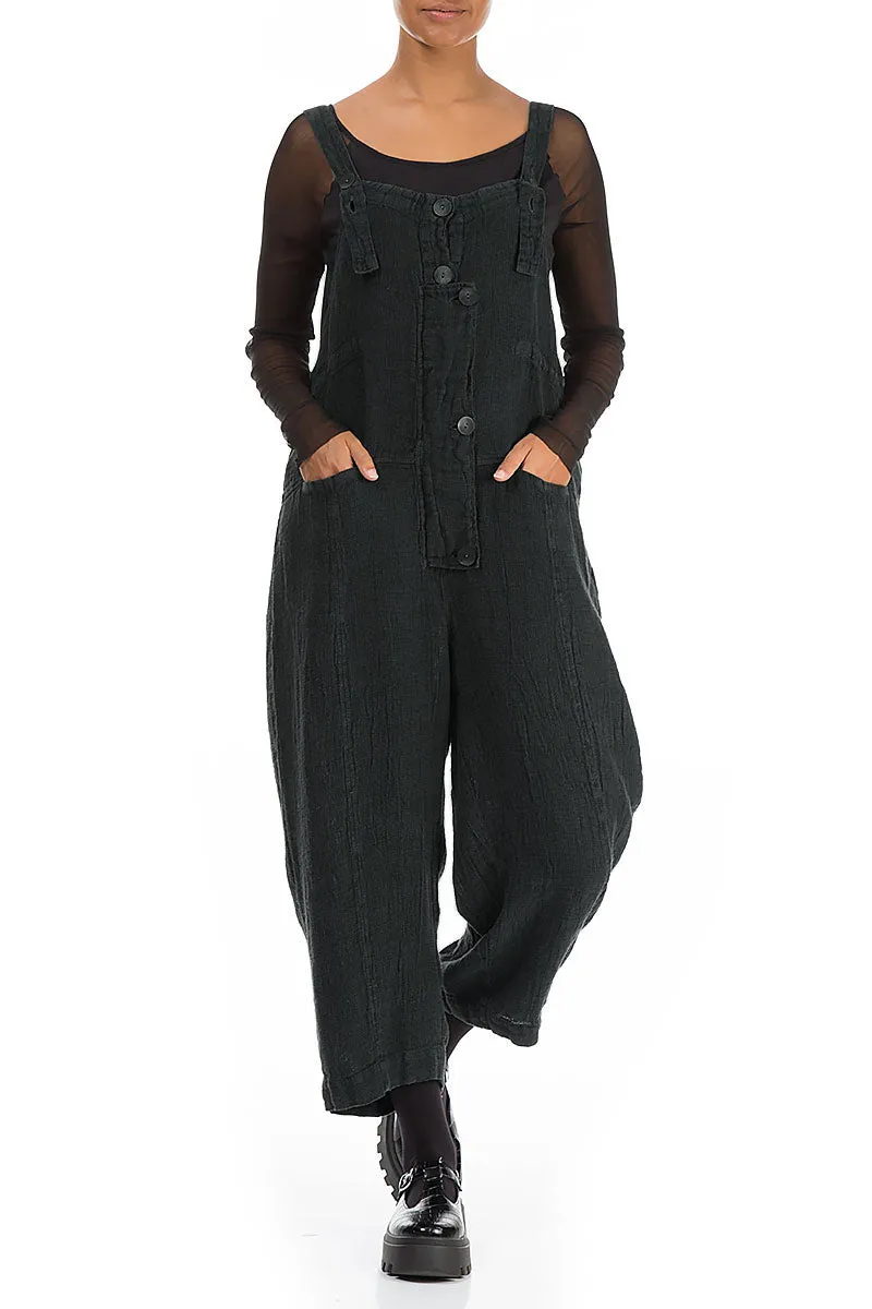 Strappy Midnight Blue Mélange Linen Dungaree Jumpsuit