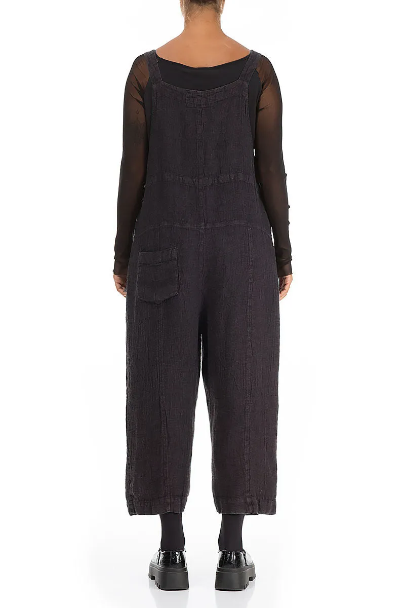 Strappy Vintage Violet Mélange Linen Dungaree Jumpsuit