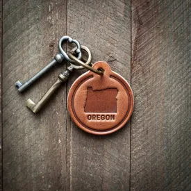 Sugarhouse Leather - Oregon State Silhouette Leather Keychain Circle