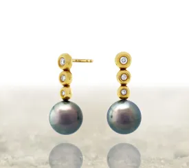 Tahitian pearl earrings 18k yellow gold with diamond - Circle of Life - EAYDPE00092