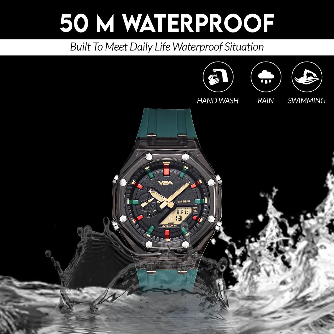 V2A SportMaster Series Analog-Digital Watch, 44mm ABS Case, Resin Band, Alarm, Stopwatch, Luminous Backlight, 5 ATM Water Resistant Gift for Men | Birthday Rakhi Gift